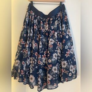 Floral Midi Chiffon Skater Skirt With Tulle